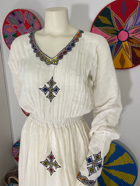 Habesha Dress with Multi Color Tilet (ሐገር ልብስ) “Hiwot”