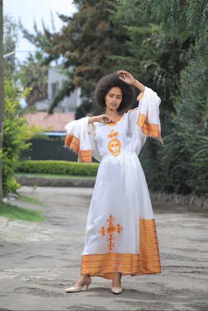 Orange Tilet Habesha Dress “Birtukan 1”