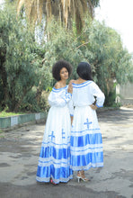 Load image into Gallery viewer, Habesha dress with blue tilet
