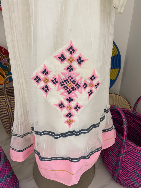 HABESHA DRESS with Pink tilet habesha kemis  (የሐገር ልብስ) “Roman”