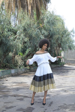 Load image into Gallery viewer, Habesha dress with black and gold Tilet “Helen 1”
