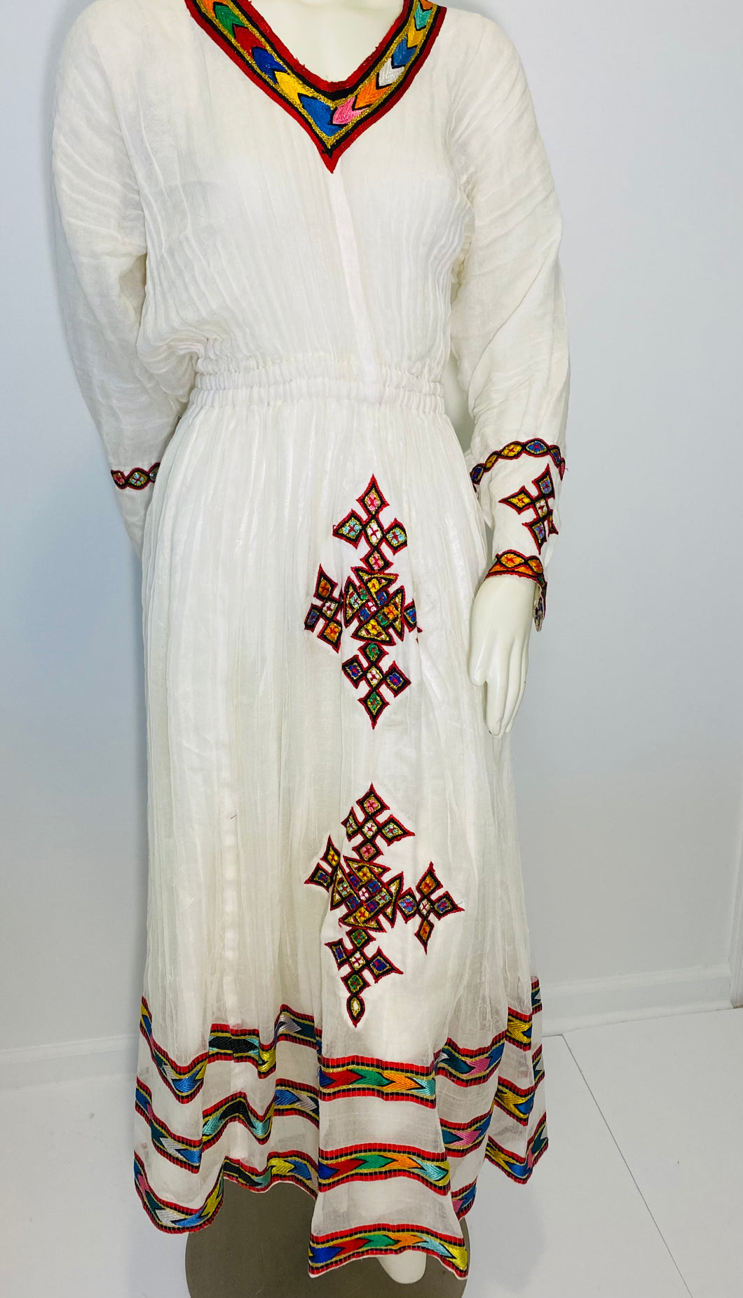 Habesha Dress with Red Tilet  (የሐገር ልብስ) “Selam”