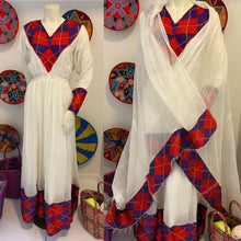 Load image into Gallery viewer, Habesha dress with Red and Purple Tilet “Azeb”
