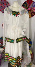 Load image into Gallery viewer, Off The Shoulder Olive green Tilet Habesha Dress (የሐገር ልብስ) &quot;Wubet”
